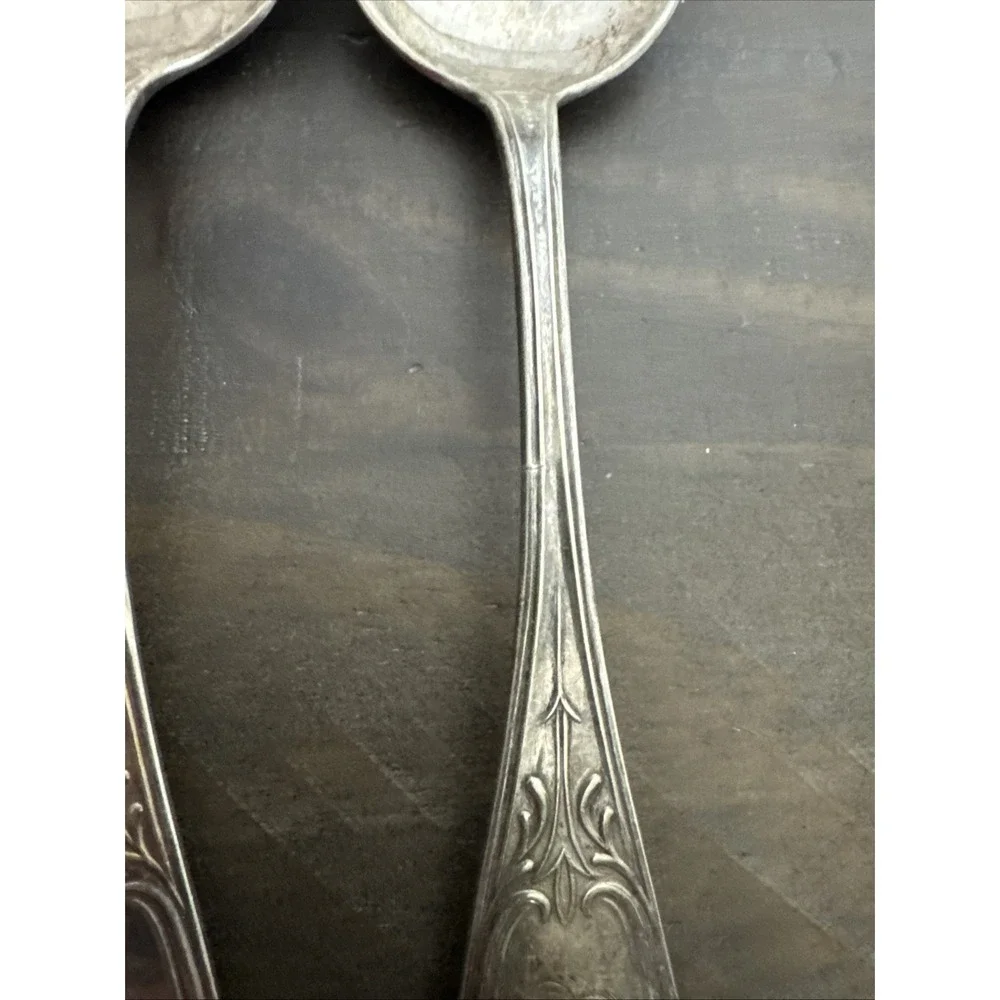 Vintage Antique Old HALL & ELTON Silverplate 2 Serving Spoons 8.5